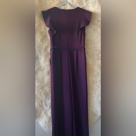 Calvin Klein Belted Ruffle-Sleeve Jumpsuit In Purple. - Picture 2 of 5